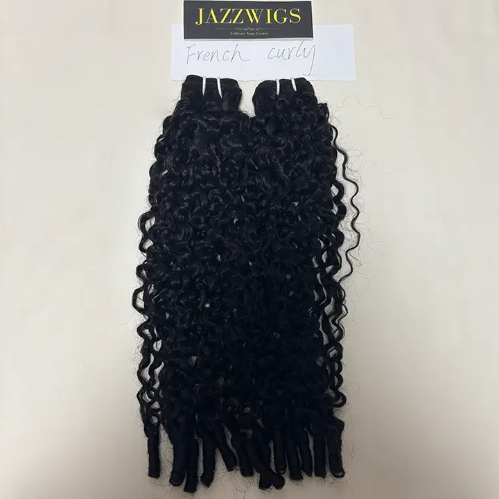 Virgin Cambodian French curly hair 2 bundles with soft curls for Black women.