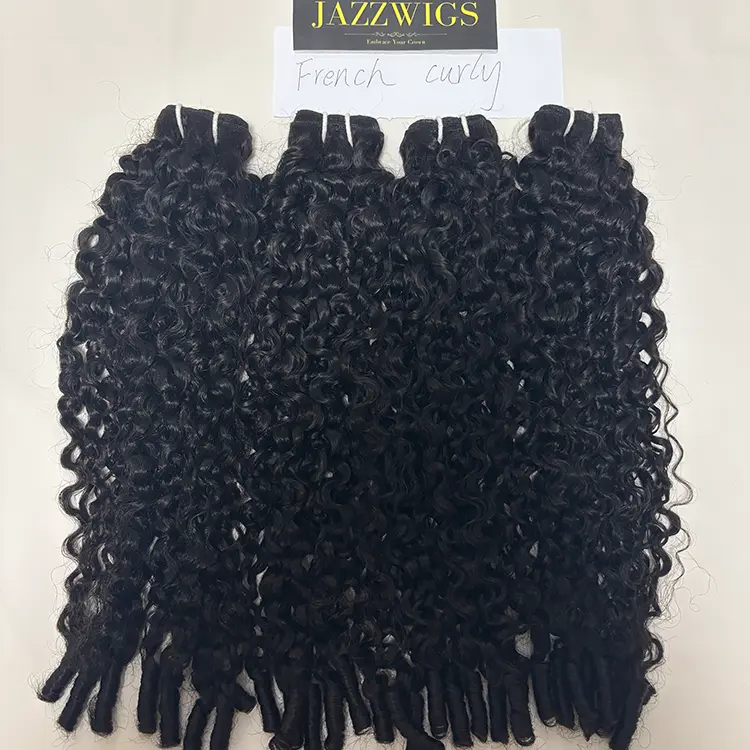 Natural French curly texture virgin Cambodian hair bundles for Black hair installs.