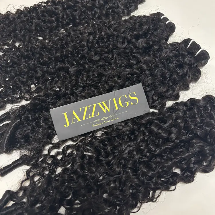 Long-lasting virgin Cambodian French curly Black hair bundles with natural volume.