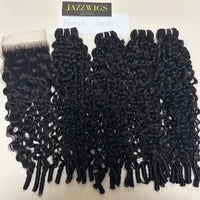 Virgin French curly 4 bundles with 5x5 HD lace closure for Black women.