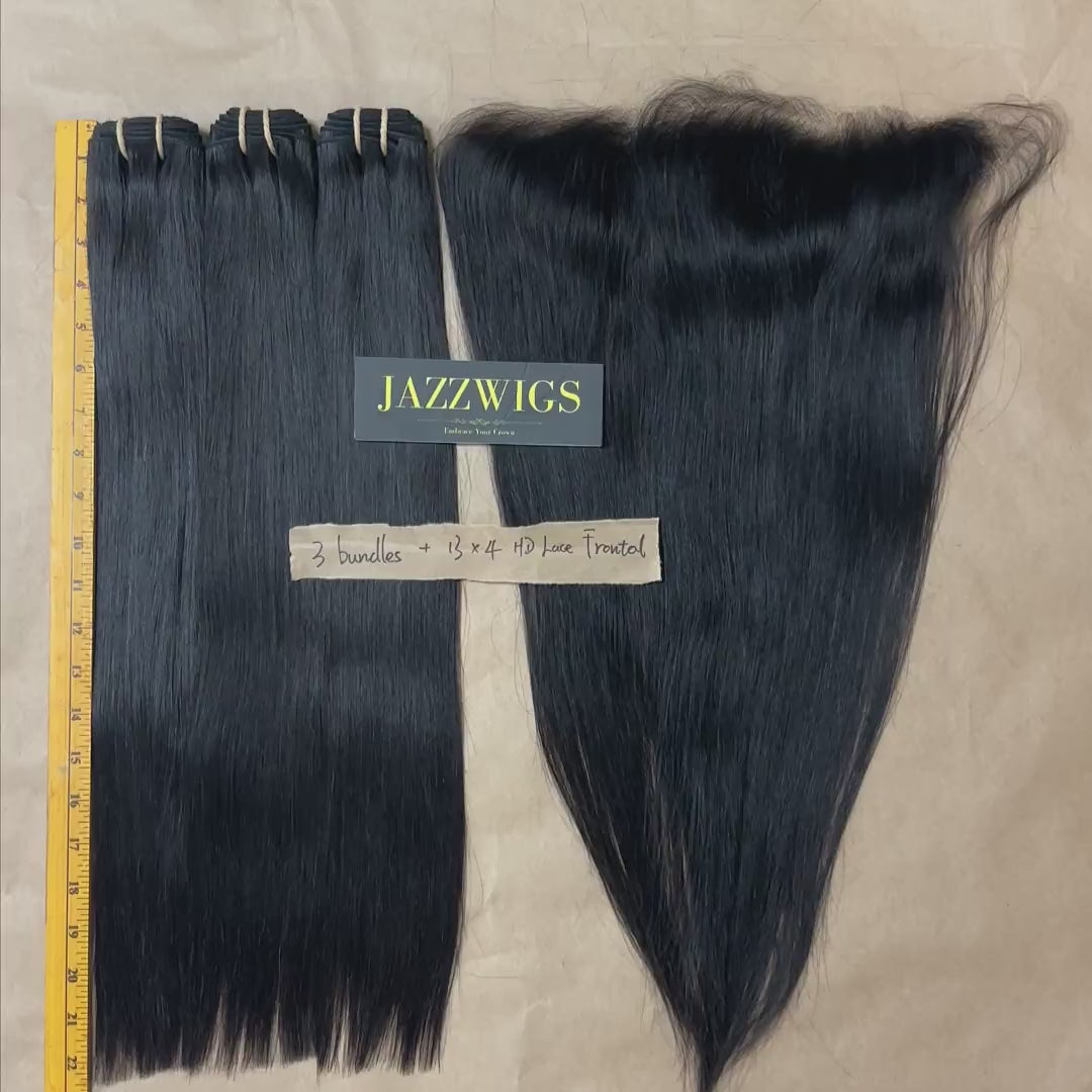 3 Raw Vietnamese Straight Hair Bundles with 13×4 HD Lace Frontal