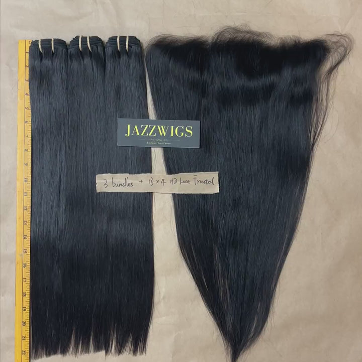 3 Raw Vietnamese Straight Hair Bundles with 13×4 HD Lace Frontal