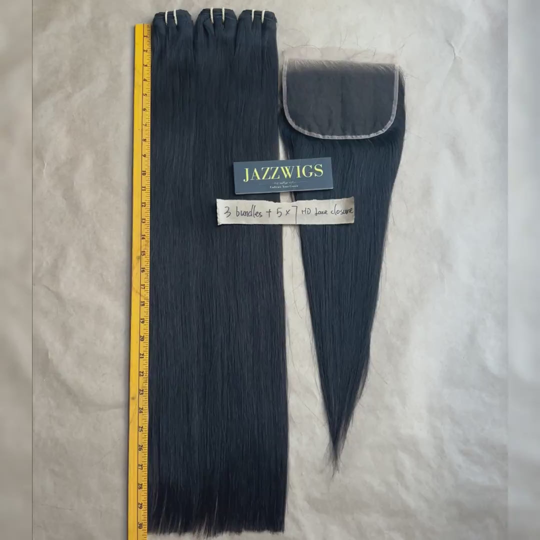 3 Raw Vietnamese Straight Hair Bundles with 7×5 HD Lace Closure