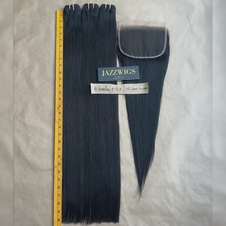 3 Raw Vietnamese Straight Hair Bundles with 7×5 HD Lace Closure