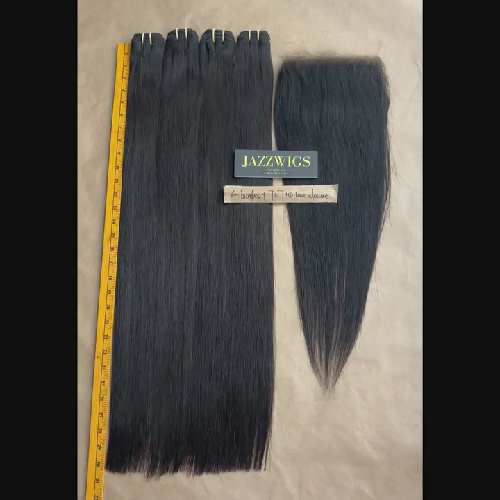 4 Raw Vietnamese Straight Hair Bundles with 7×7 HD Lace Closure