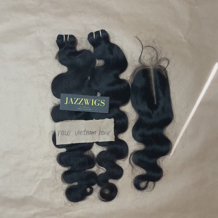 2 Raw Vietnamese Body Wave Hair Bundles with 2×6 HD Lace Closure