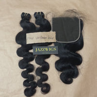 Raw body wave bundles paired with 7x7 HD lace for a skinlike finish.
