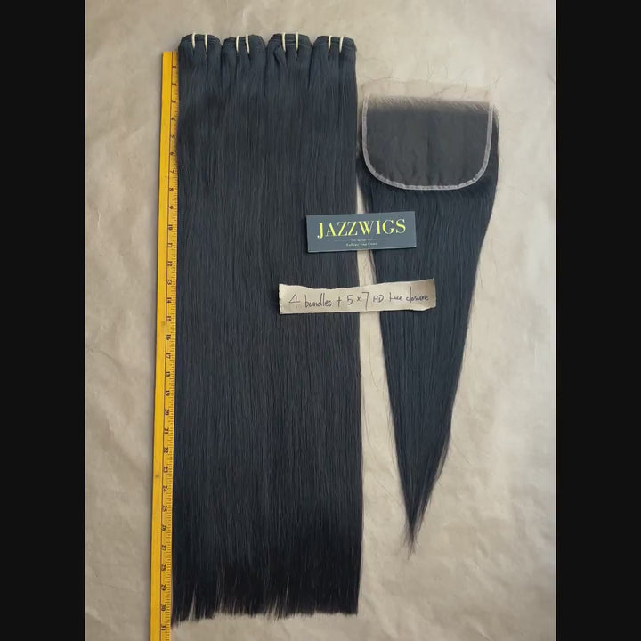 4 Raw Vietnamese Straight Hair Bundles with 7×5 HD Lace Closure