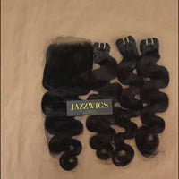 Raw body wave 3 bundles with 6x6 HD lace closure for Black women.