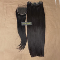 Natural straight Black hair using a 5x5 HD lace closure for flawless styling.