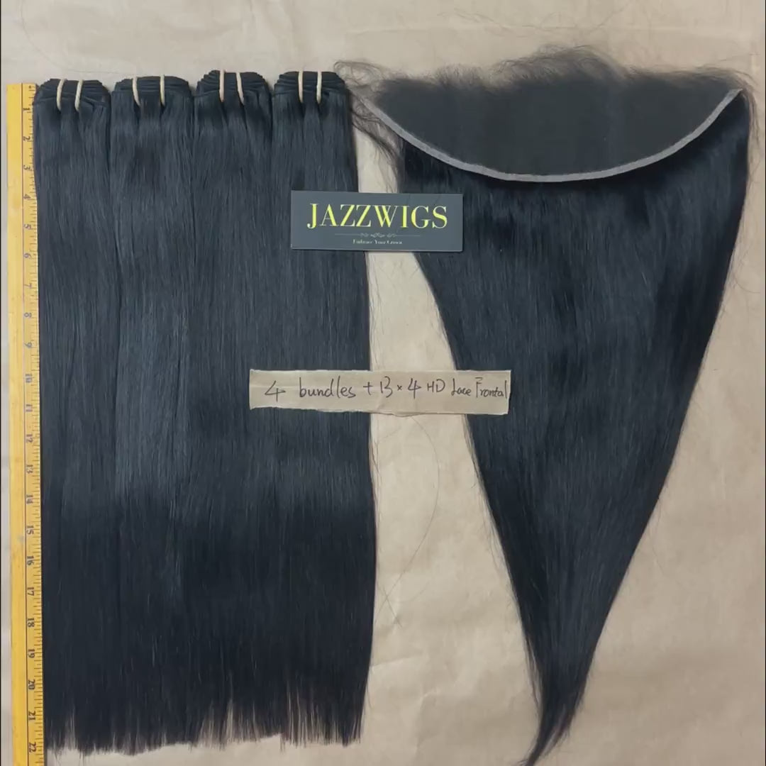 4 Raw Vietnamese Straight Hair Bundles with 13×4 HD Lace Frontal