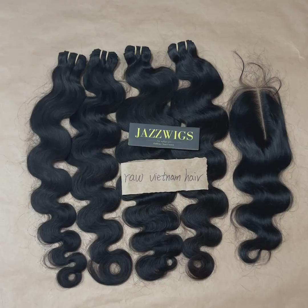 4 Raw Vietnamese Body Wave Hair Bundles with 2×6 HD Lace Closure