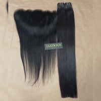 Smooth raw straight bundles with 13x6 HD lace frontal ideal for wig vendors.