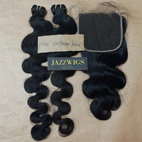 7x7 HD lace body wave closure with raw Black hair for wig vendors.