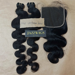 7x7 HD lace body wave closure with raw Black hair for wig vendors.