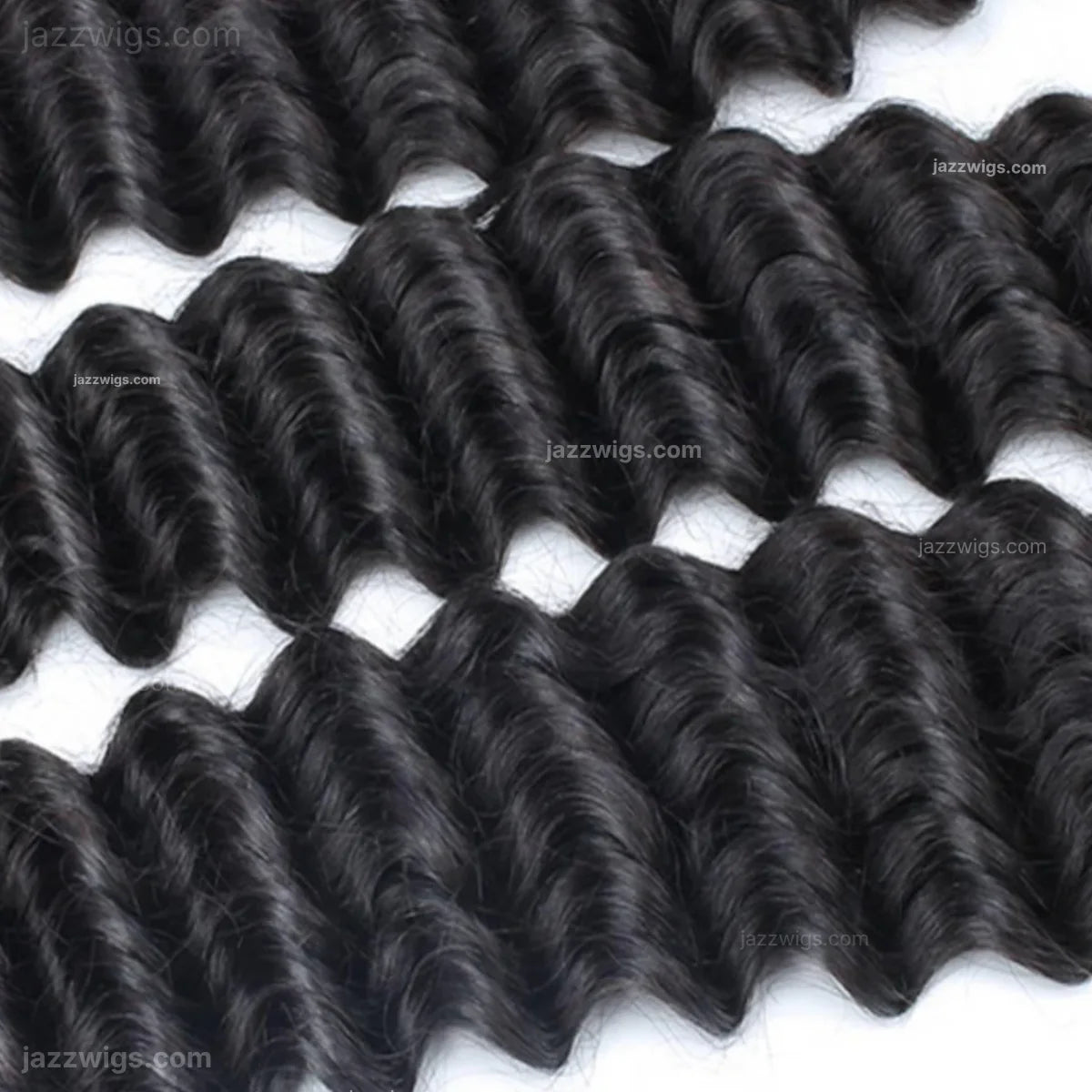 Deep wave human hair bundle texture detail.