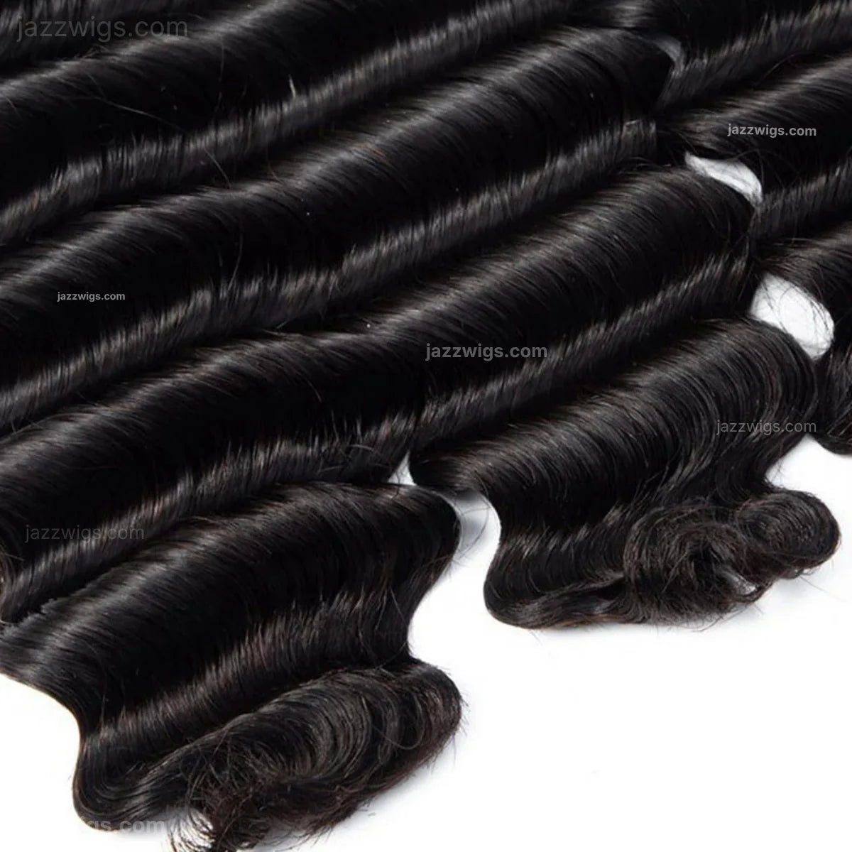 Full deep wave human hair bundle display for salon supply and wholesale buyers.