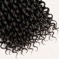 Curly human hair bundle texture detail.