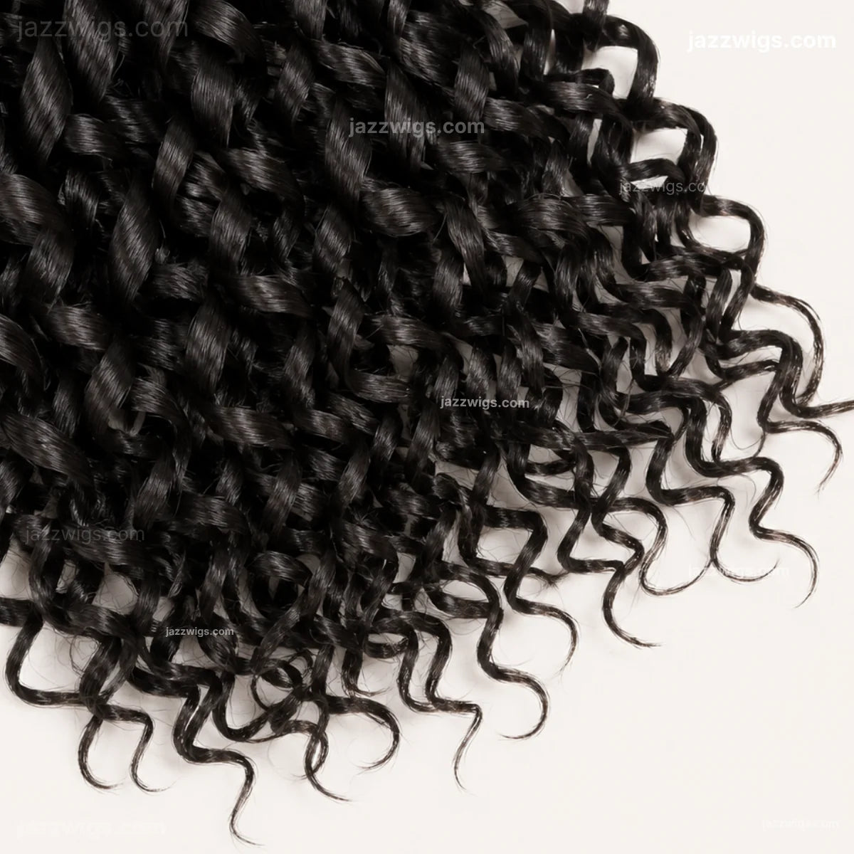 Curly human hair bundle texture detail.