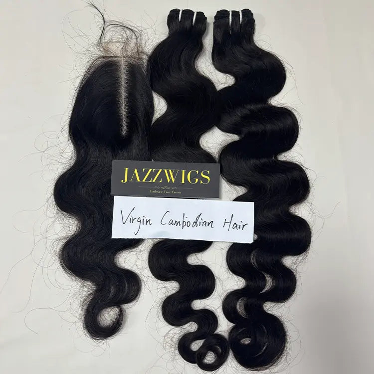 Virgin Cambodian Body Wave 2 Bundles With 2x6 HD Lace Closure | JazzWigs